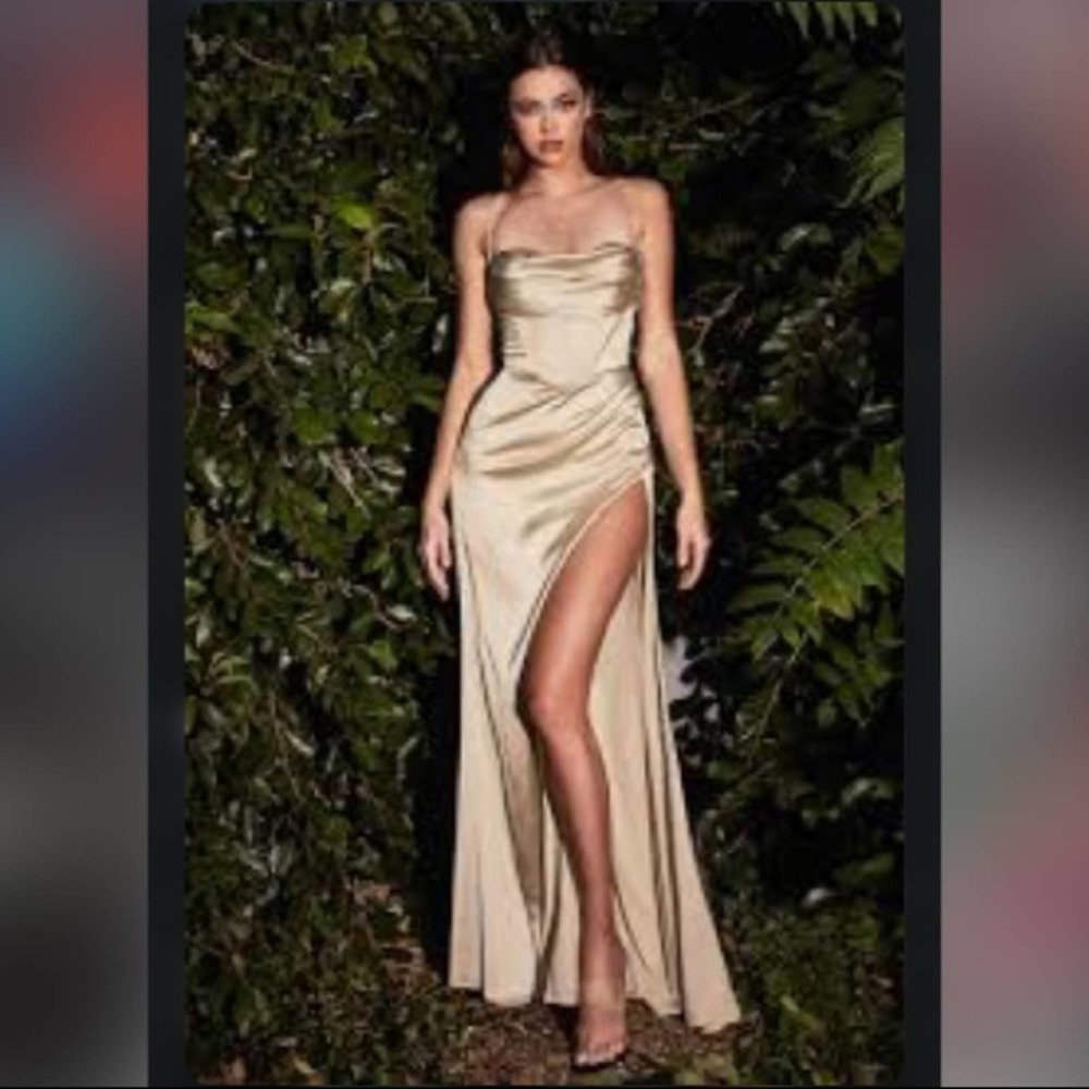NWT CORSET COWL SATIN GOWN BY CINDERELLA DIVINE 7483 size 10 Champagne color
